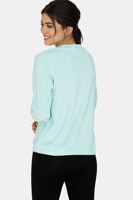 Zivame Velveteen Velour Knit Sweat-Shirt - Green — image 3